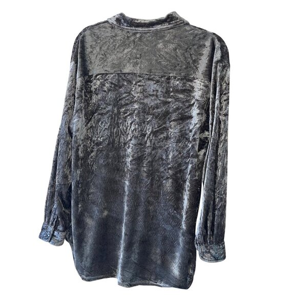 Carole Little Vintage Womens Shirt Size Large Green Crushed Velvet Button Down - Picture 2 of 7